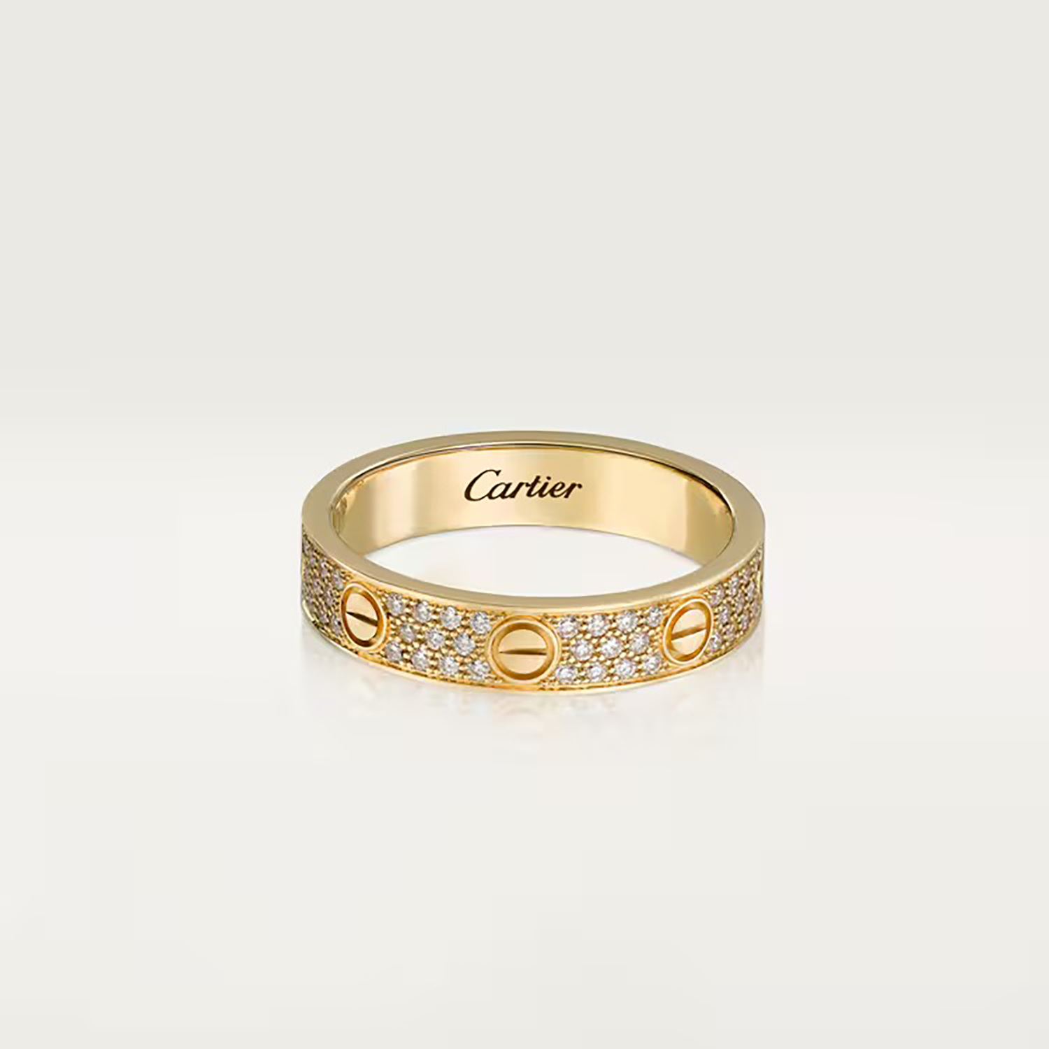 DIAMONDS PAVED LOVE RING, YELLOW GOLD