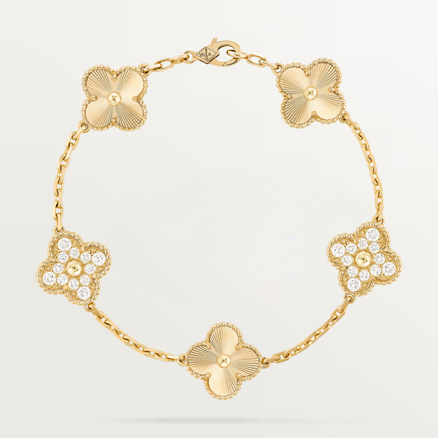 DIAMOND VINTAGE BRACELET, 5 MOTIFS, YELLOW GOLD