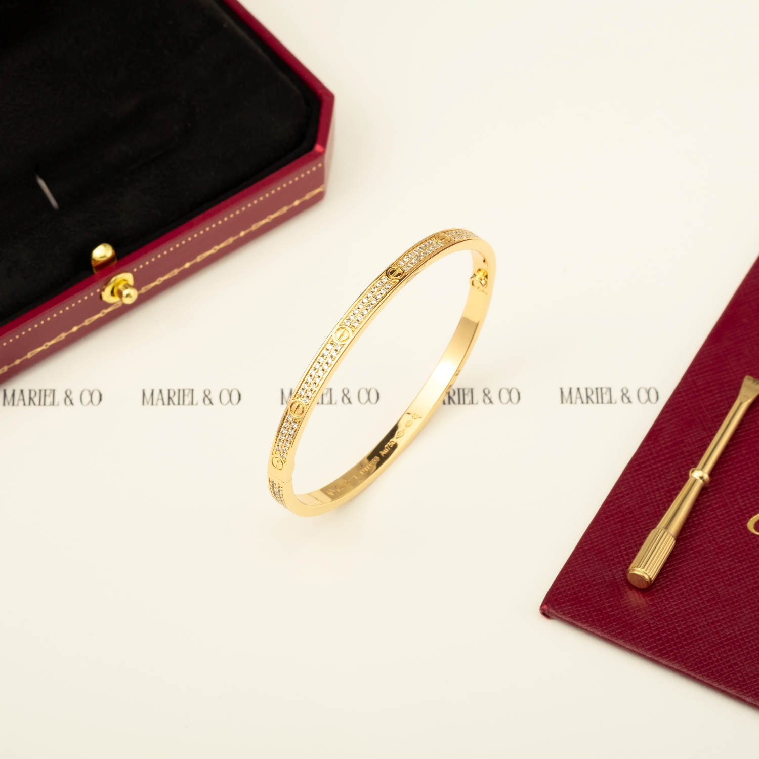 DIAMONDS PAVED LOVE BRACELET, SMALL MODEL, YELLOW GOLD