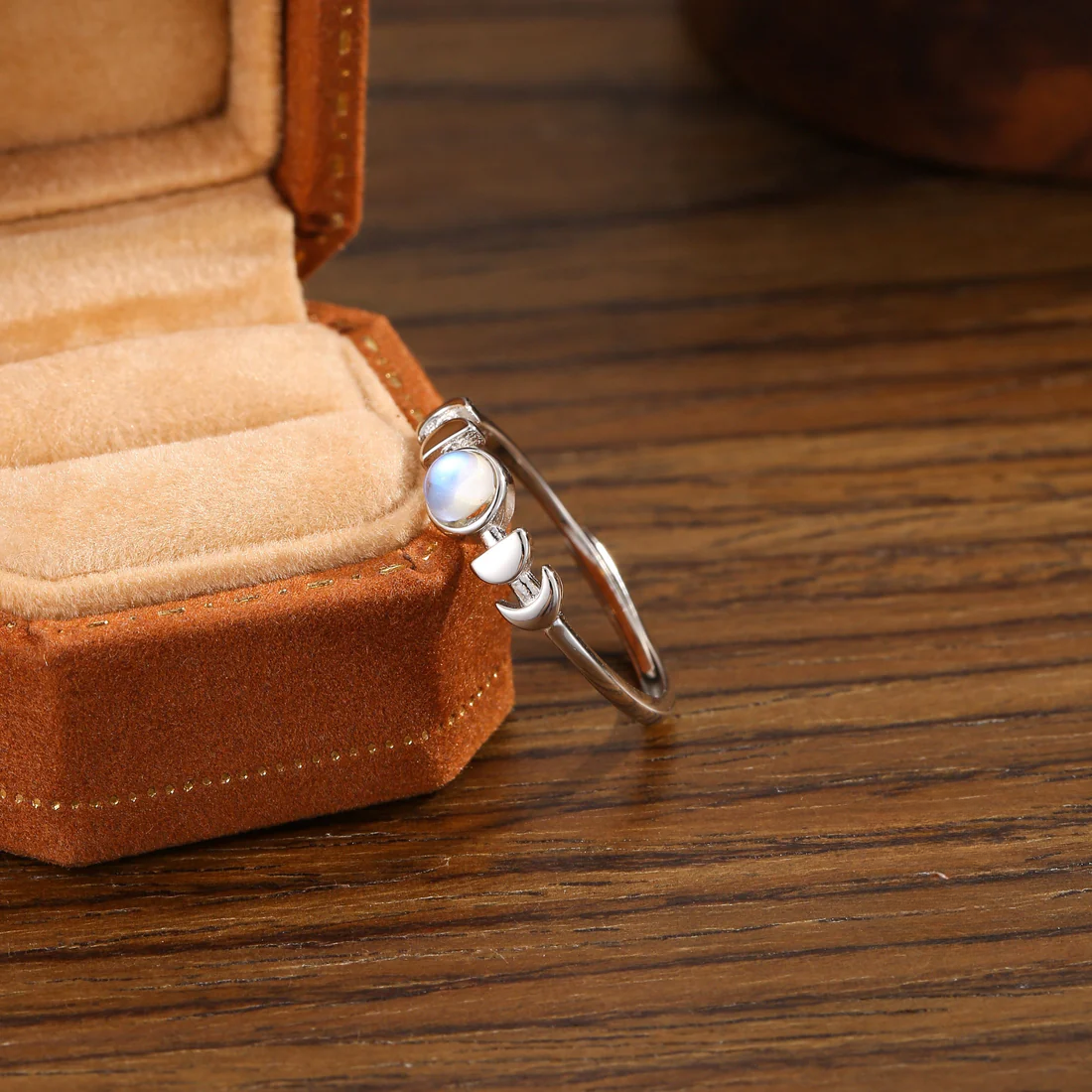 Sterling Silver Moon Phase Ring with Simulated Moonstone, Adjustable Size, Celestial Jewellery, Dainty and Delicate, Moon Ring