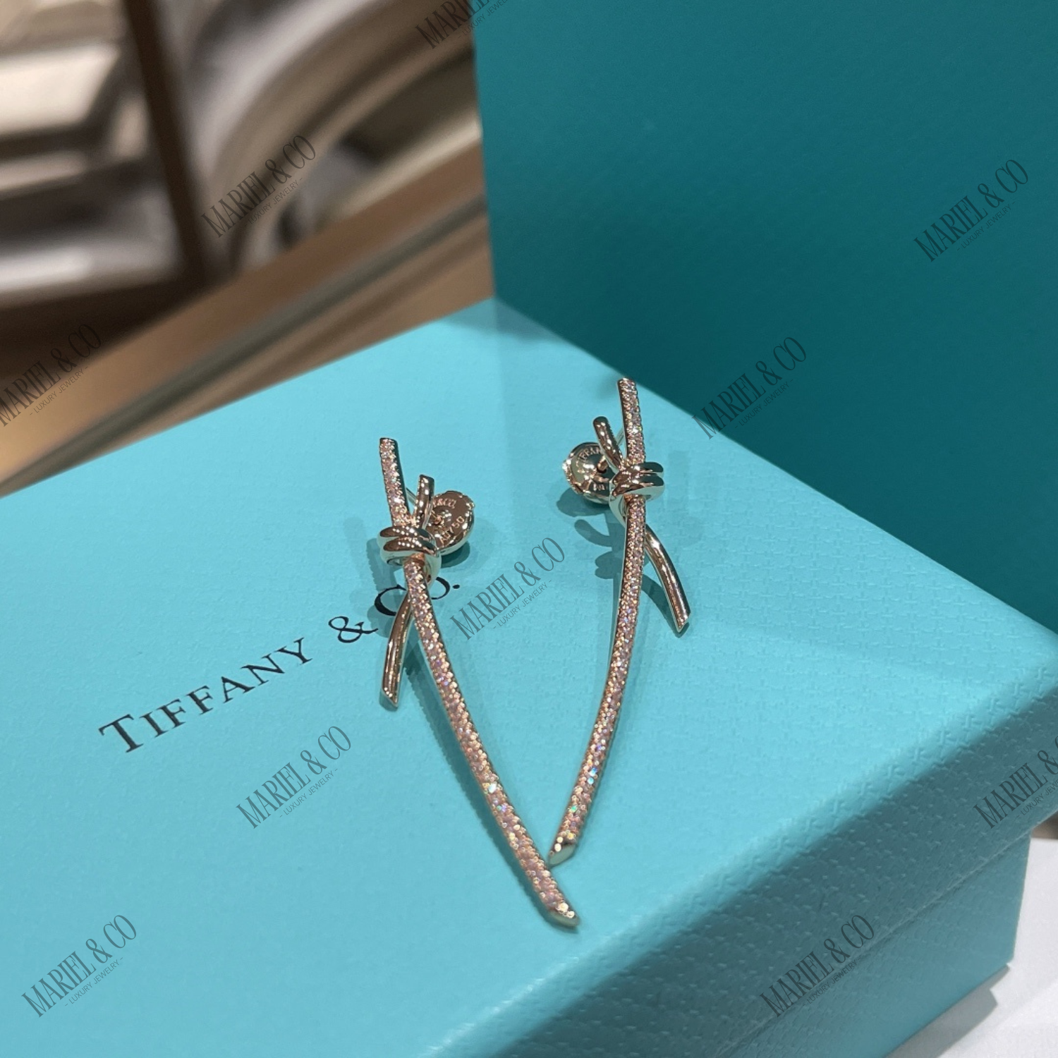 KNOT DROP EARRINGS WITH DIAMONDS, ROSE GOLD