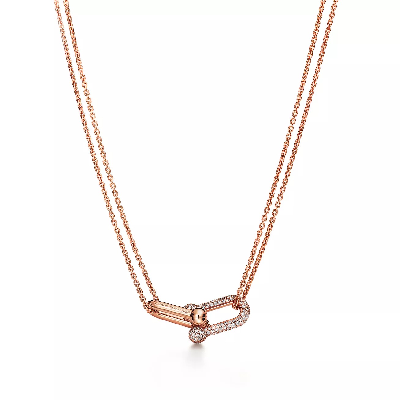 HARDWEAR LARGE DOUBLE LINK PENDANT WITH PAVÉ DIAMONDS, ROSE GOLD