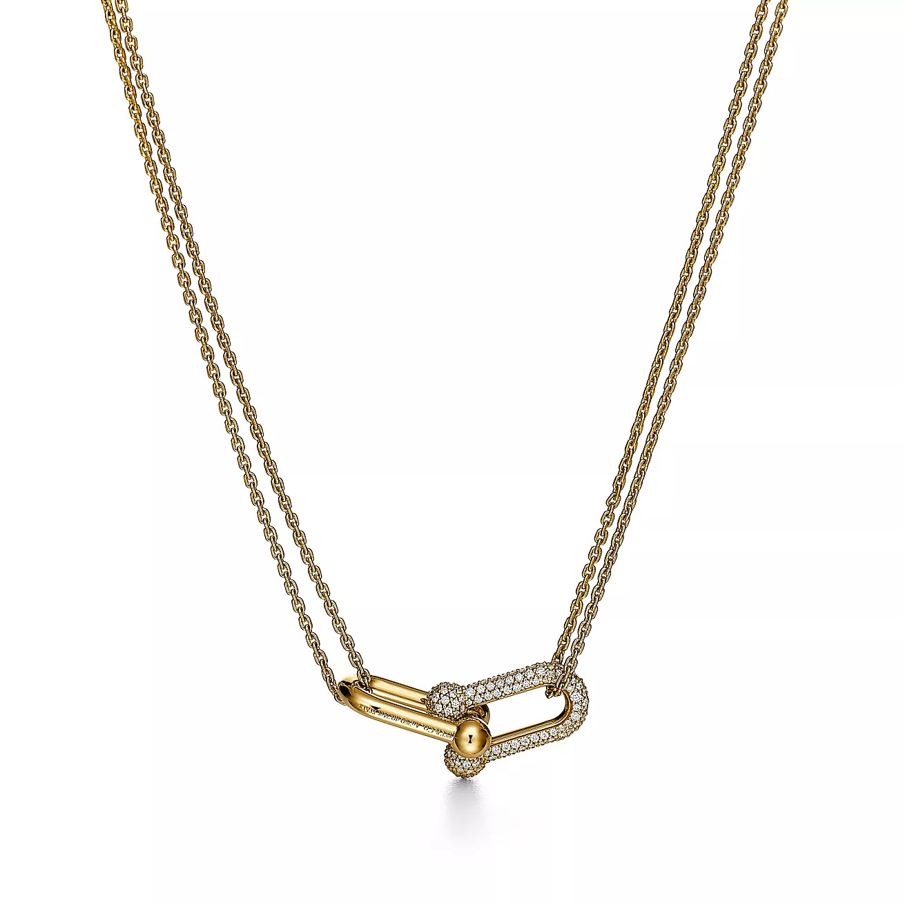 HARDWEAR LARGE DOUBLE LINK PENDANT WITH PAVÉ DIAMONDS, YELLOW GOLD