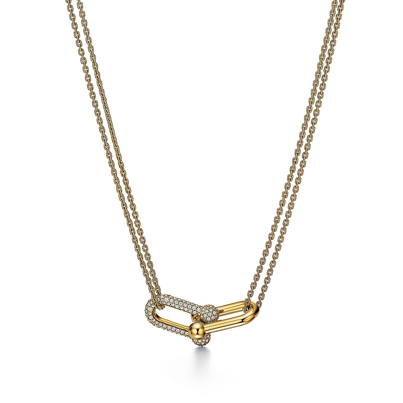 HARDWEAR LARGE DOUBLE LINK PENDANT WITH PAVÉ DIAMONDS, YELLOW GOLD