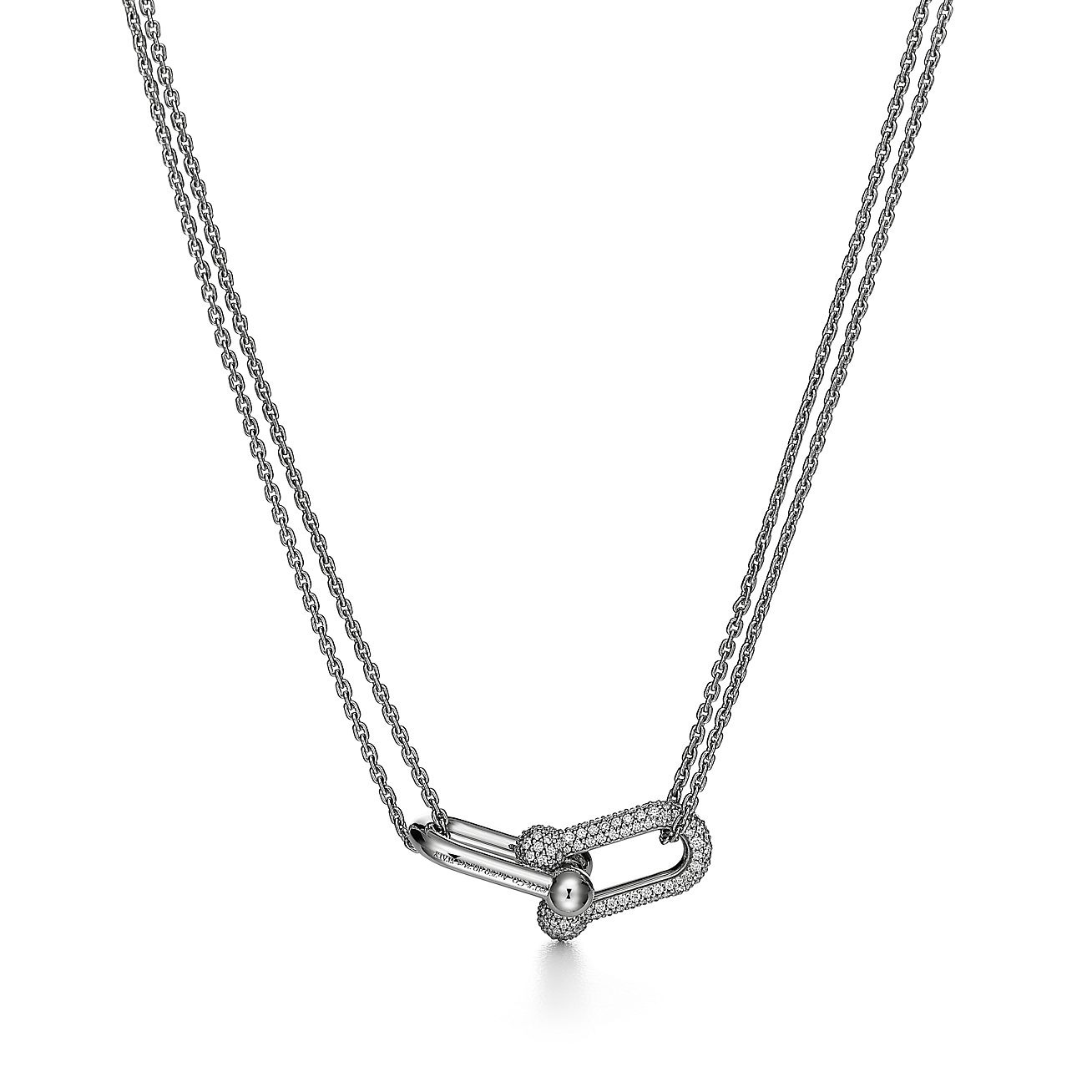 HARDWEAR LARGE DOUBLE LINK PENDANT WITH PAVÉ DIAMONDS, WHITE GOLD