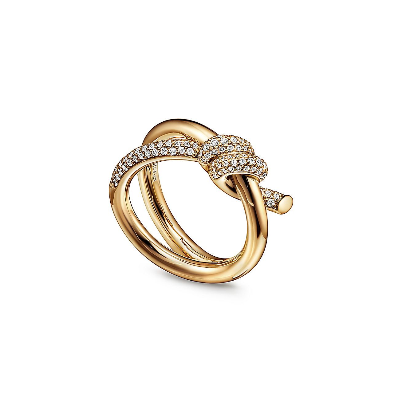 KNOT DOUBLE ROW RING WITH DIAMONDS, YELLOW GOLD