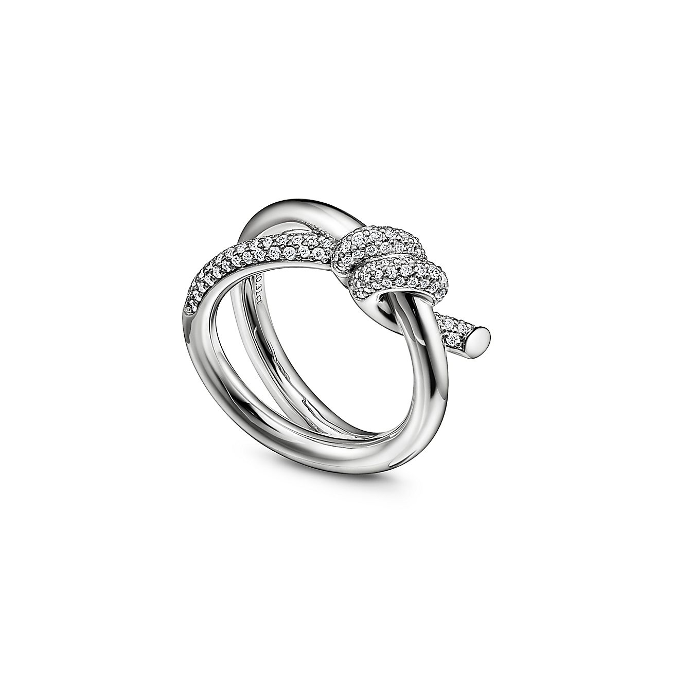 KNOT DOUBLE ROW RING WITH DIAMONDS, WHITE GOLD