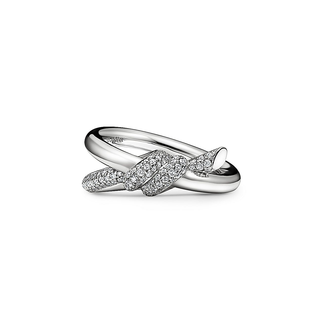 KNOT DOUBLE ROW RING WITH DIAMONDS, WHITE GOLD