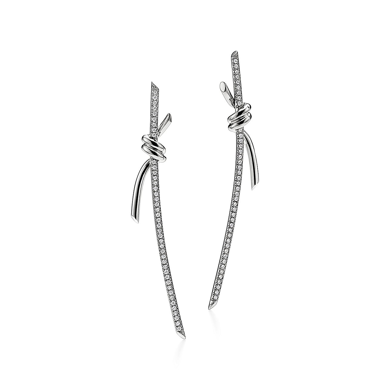 KNOT DROP EARRINGS WITH DIAMONDS, WHITE GOLD