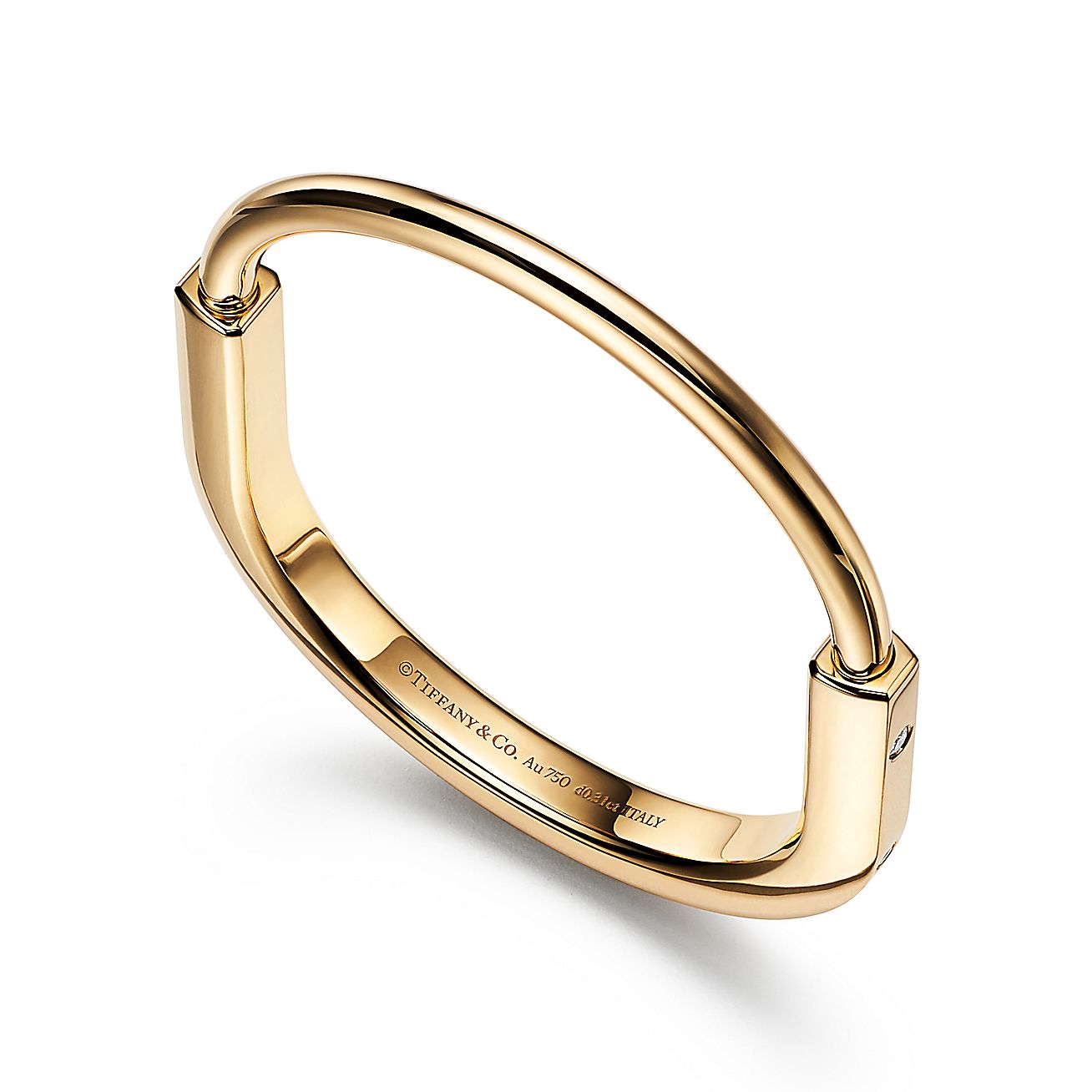 LOCK BANGLE WITH DIAMOND ACCENTS, YELLOW GOLD