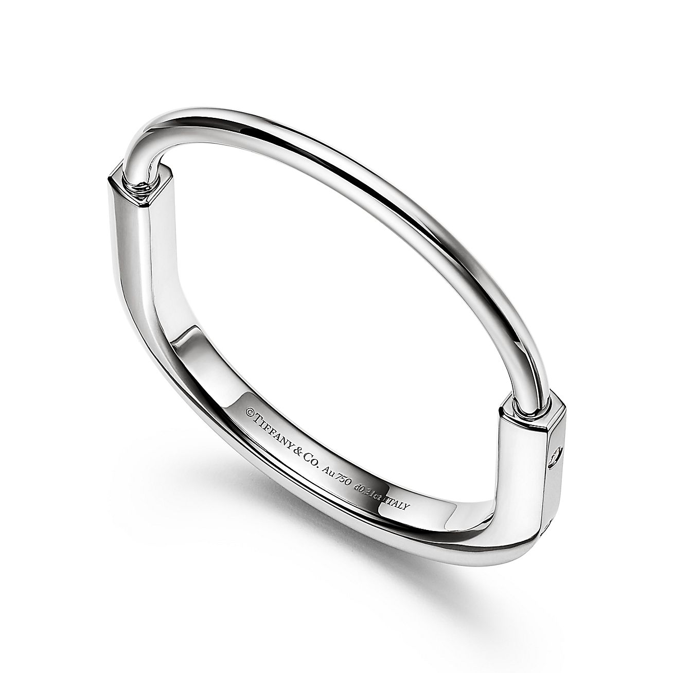 LOCK BANGLE WITH DIAMOND ACCENTS, WHITE GOLD