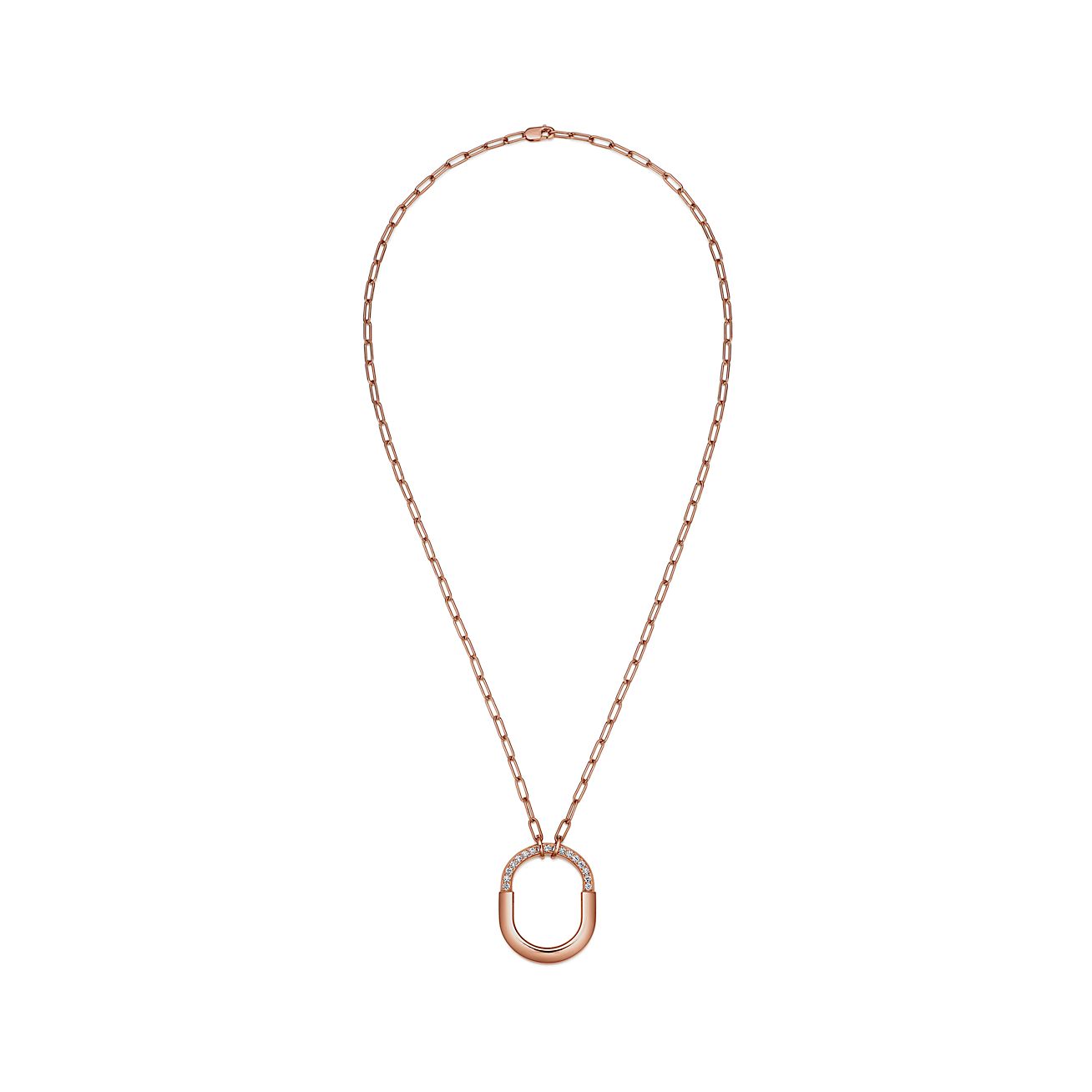 LOCK PENDANT WITH DIAMONDS, MEDIUM, ROSE GOLD