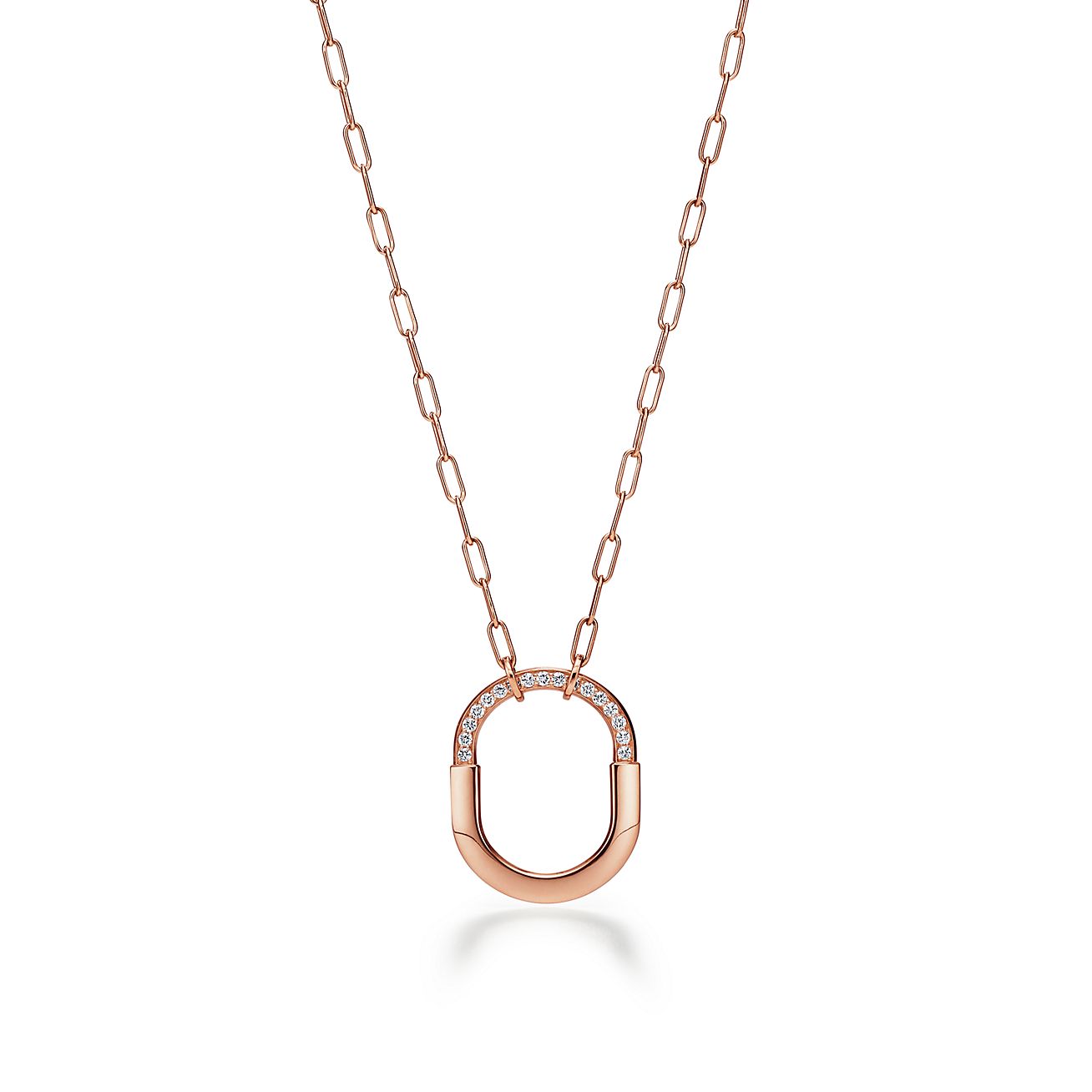 LOCK PENDANT WITH DIAMONDS, MEDIUM, ROSE GOLD