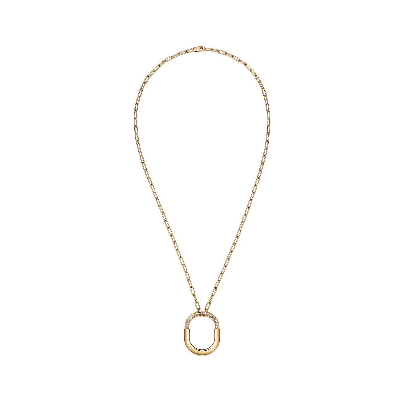 LOCK PENDANT WITH DIAMONDS, MEDIUM, YELLOW GOLD