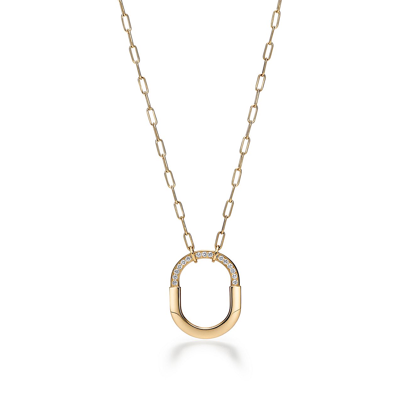 LOCK PENDANT WITH DIAMONDS, MEDIUM, YELLOW GOLD