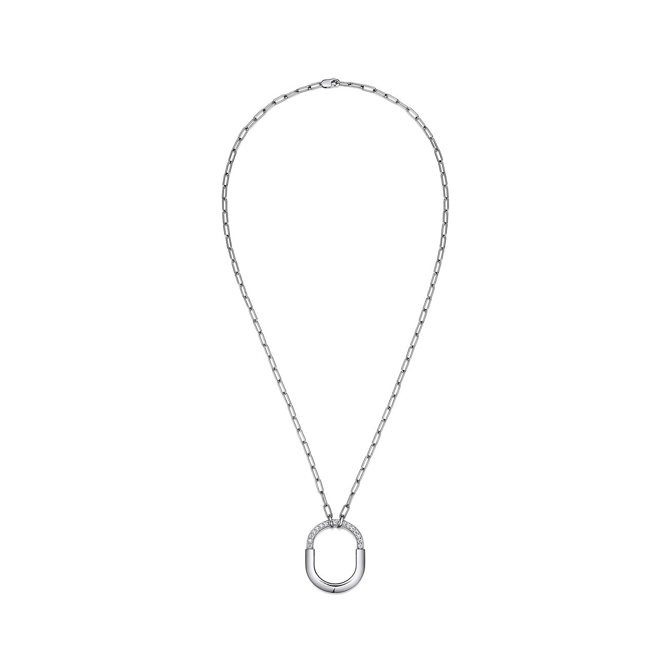 LOCK PENDANT WITH DIAMONDS, MEDIUM, WHITE GOLD