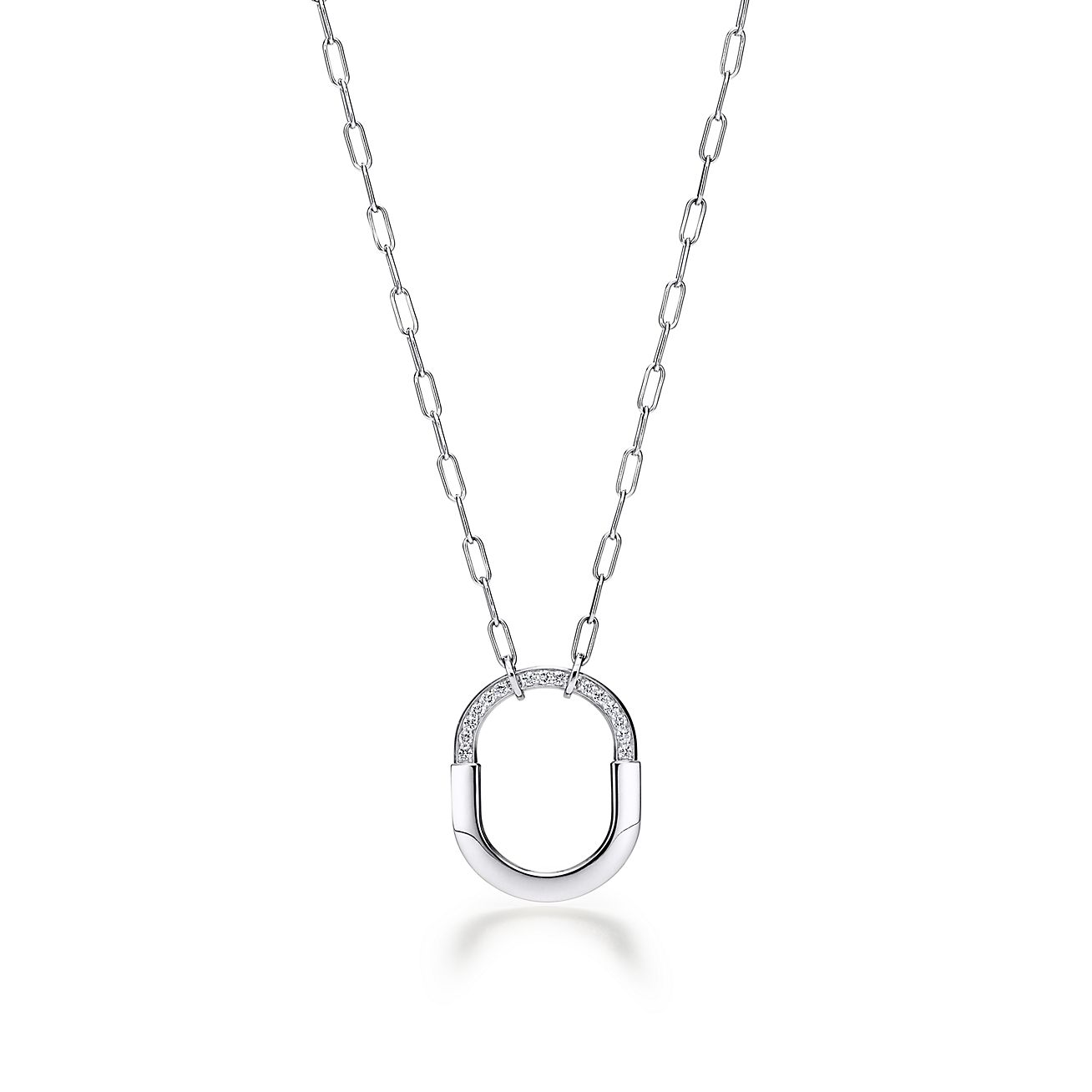 LOCK PENDANT WITH DIAMONDS, MEDIUM, WHITE GOLD