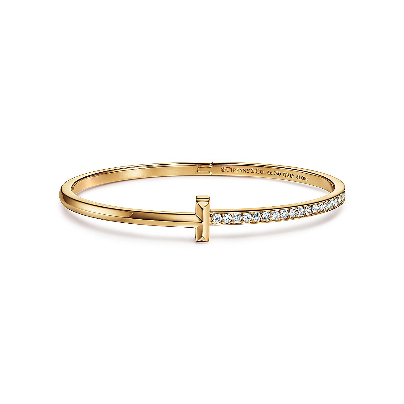 T T1 NARROW DIAMOND HINGED BANGLE, YELLOW GOLD