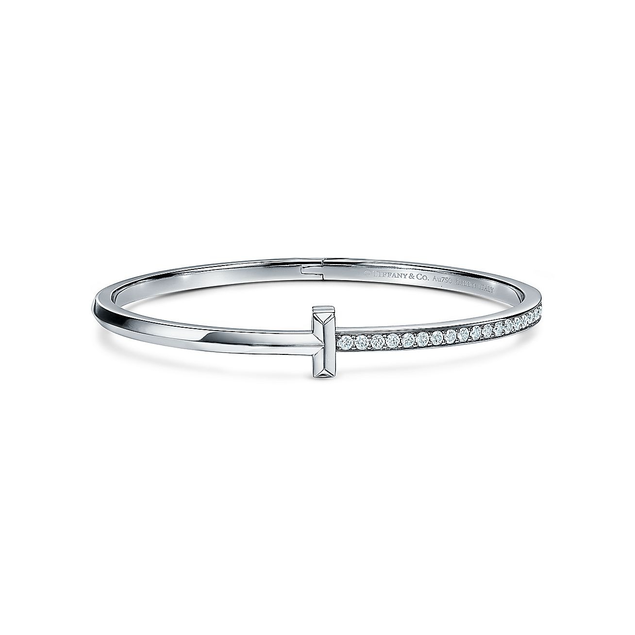 T T1 NARROW DIAMOND HINGED BANGLE, WHITE GOLD