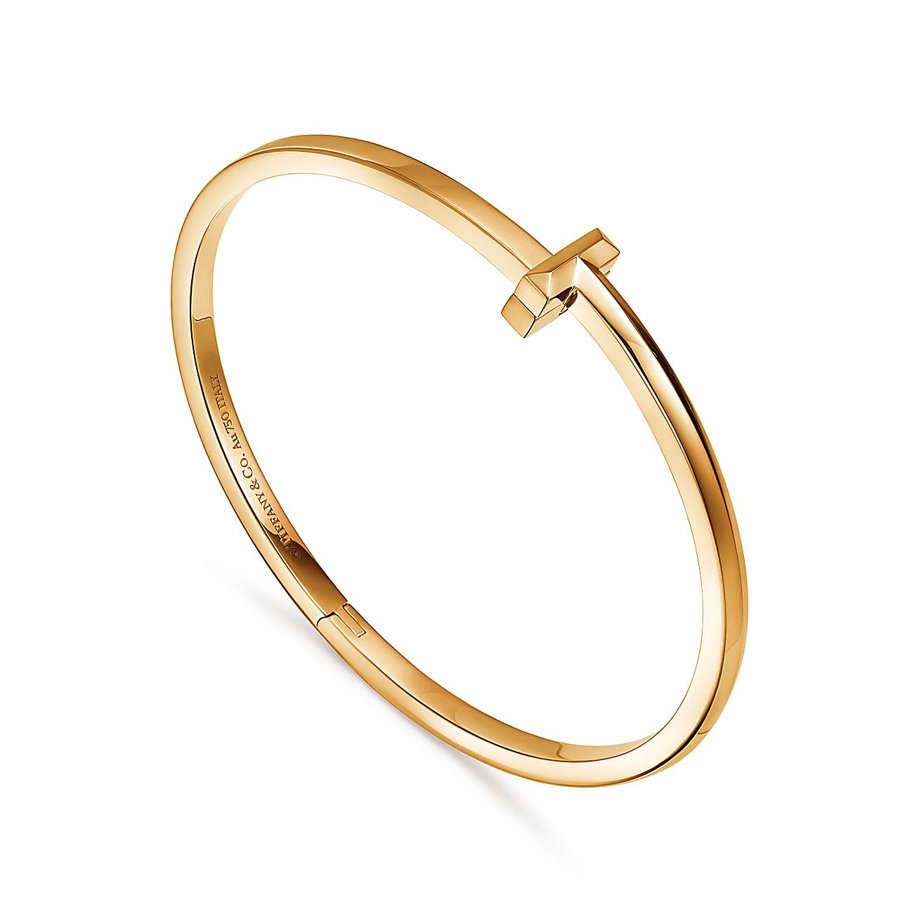 T T1 NARROW HINGED BANGLE, YELLOW GOLD