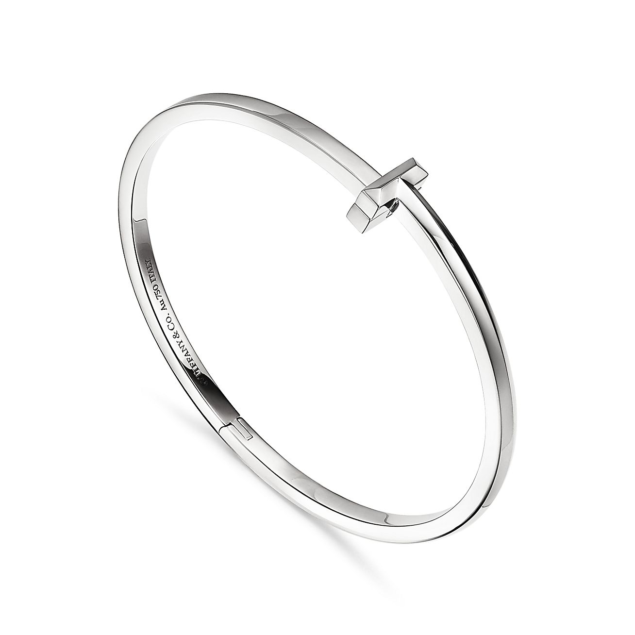 T T1 NARROW HINGED BANGLE, WHITE GOLD